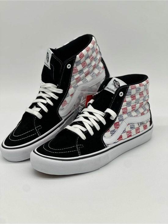 Vans Other - Vans Sk8-Hi Checkerboard High-Top Sneakers - Black/White/Red